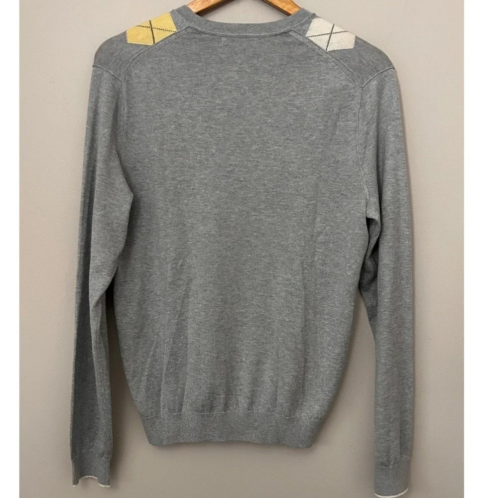 Banana Republic Sweater Mens S‎ Gray Yellow Argyle Silk Cashmere Blend V-Neck
